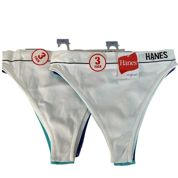 6 Pack Hanes Originals Womens Thong Panties White Teal Blue XXL NWT - Picture 1 of 6
